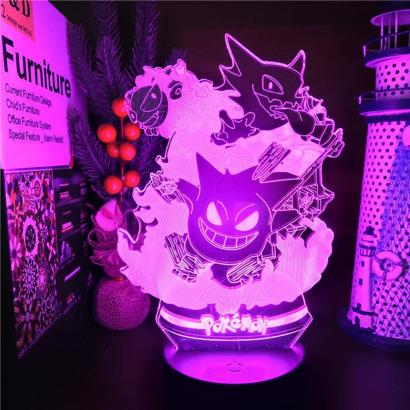 Pokemon Gengar Haunter Gastly 3D Lamp Anime LED Night Light USB Color
