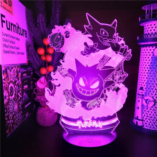 Pokemon Gengar Haunter Gastly 3D Lamp Anime LED Night Light USB Color