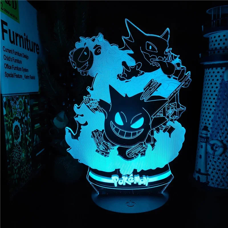 Pokemon Gengar Haunter Gastly 3D Lamp Anime LED Night Light USB Color
