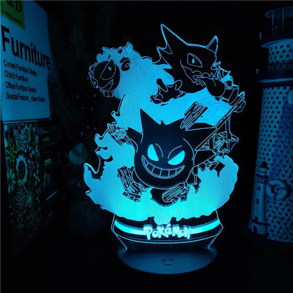 Pokemon Gengar Haunter Gastly 3D Lamp Anime LED Night Light USB Color