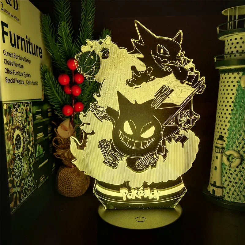 Pokemon Gengar Haunter Gastly 3D Lamp Anime LED Night Light USB Color