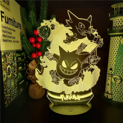 Pokemon Gengar Haunter Gastly 3D Lamp Anime LED Night Light USB Color