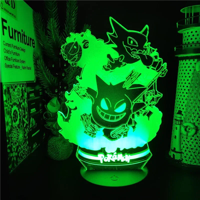 Pokemon Gengar Haunter Gastly 3D Lamp Anime LED Night Light USB Color