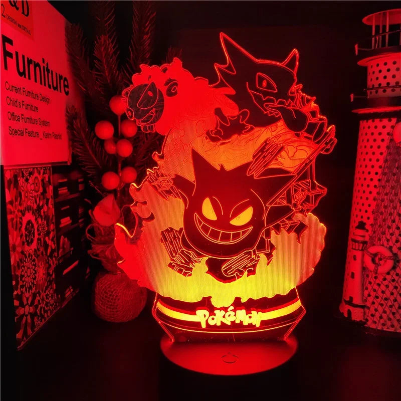 Pokemon Gengar Haunter Gastly 3D Lamp Anime LED Night Light USB Color
